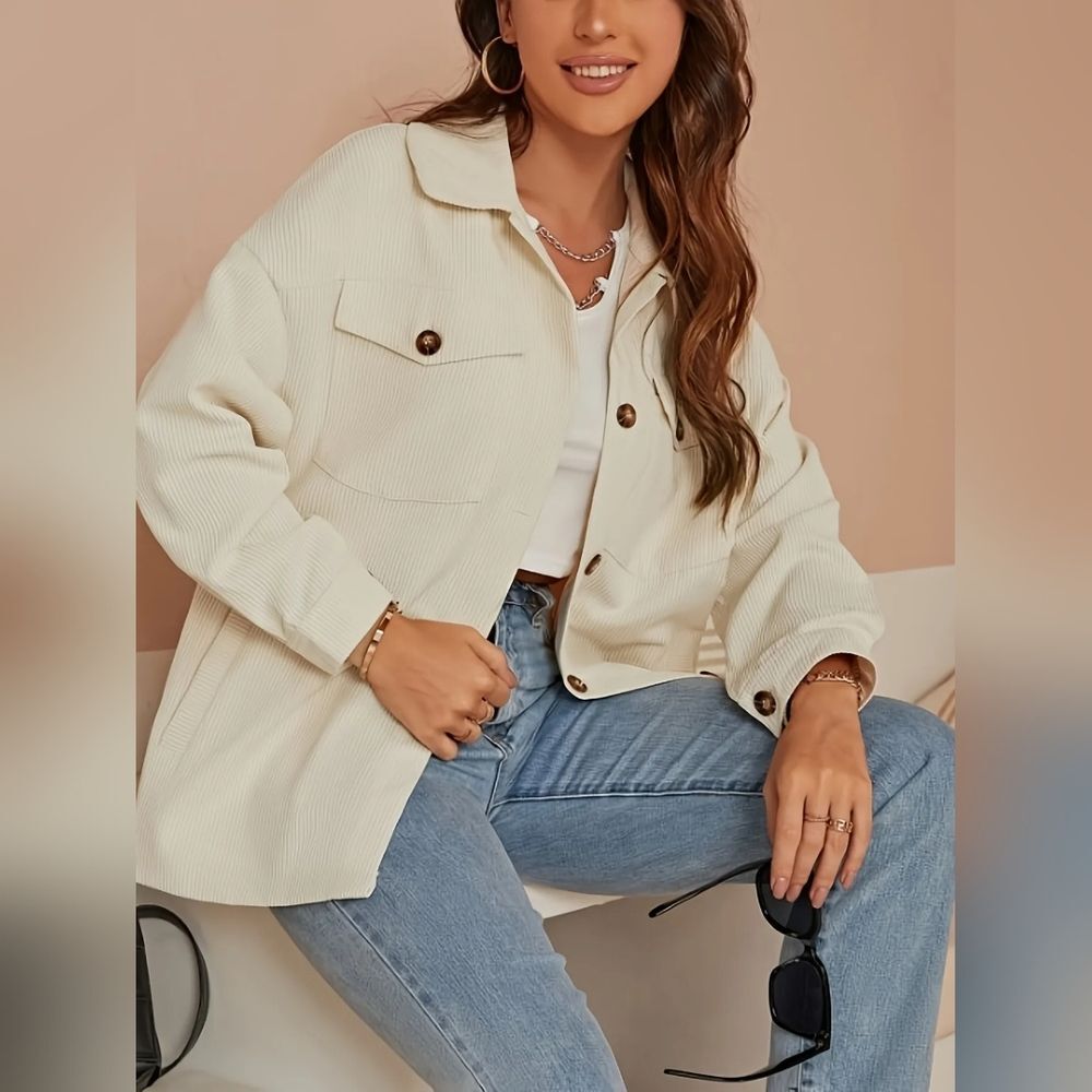 Simplee Ivory Cream NWT Oversized Corduroy Sweater Jacket (Shacket) Size Small - Picture 4 of 14